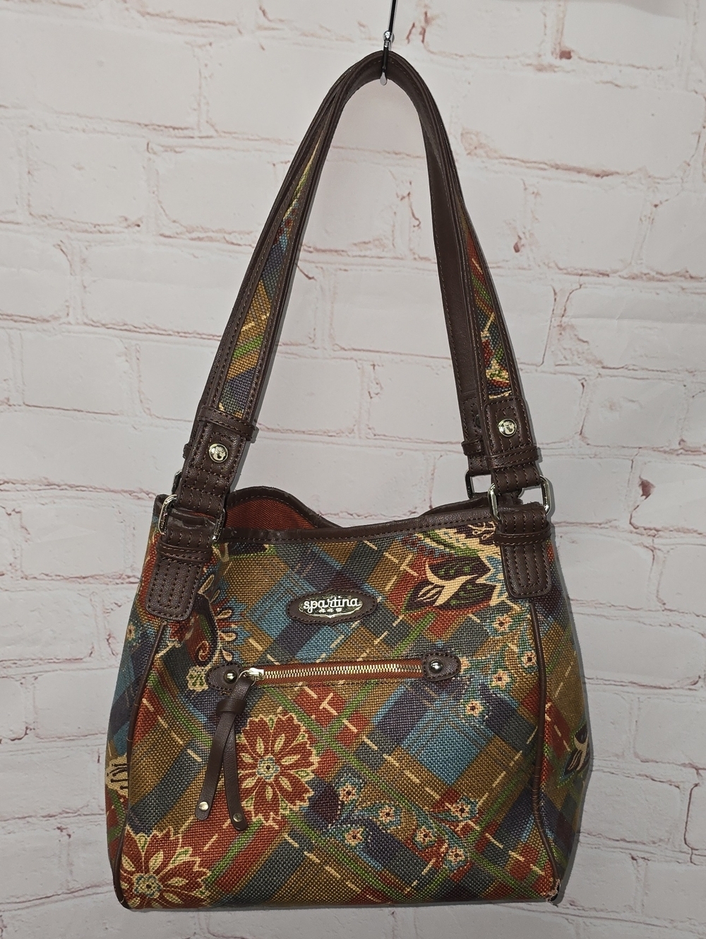 Spartina 449 Plaid Gracie Floral Shoulder Bag in Brown, Green, Blue, Red